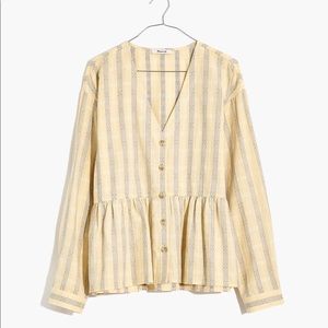 Madewell Button-Front Peplum Top in Dobby Jacquard
